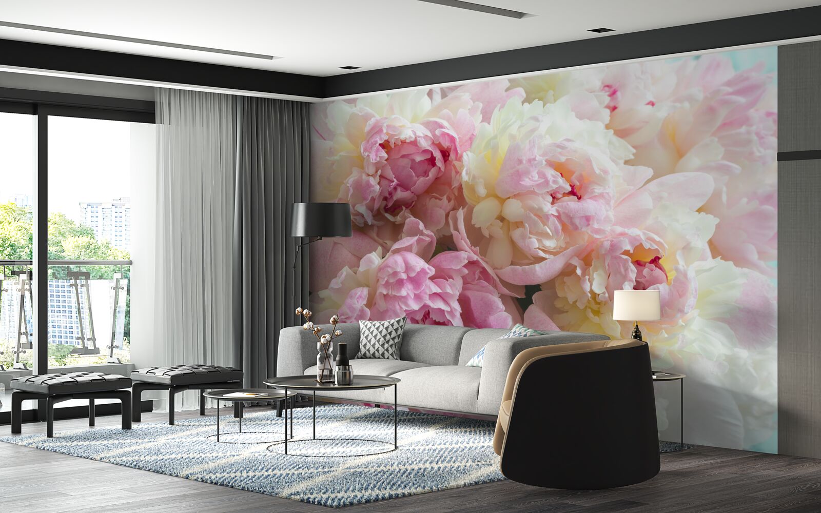 Fototapet bujori delicate în nuanțe de roz