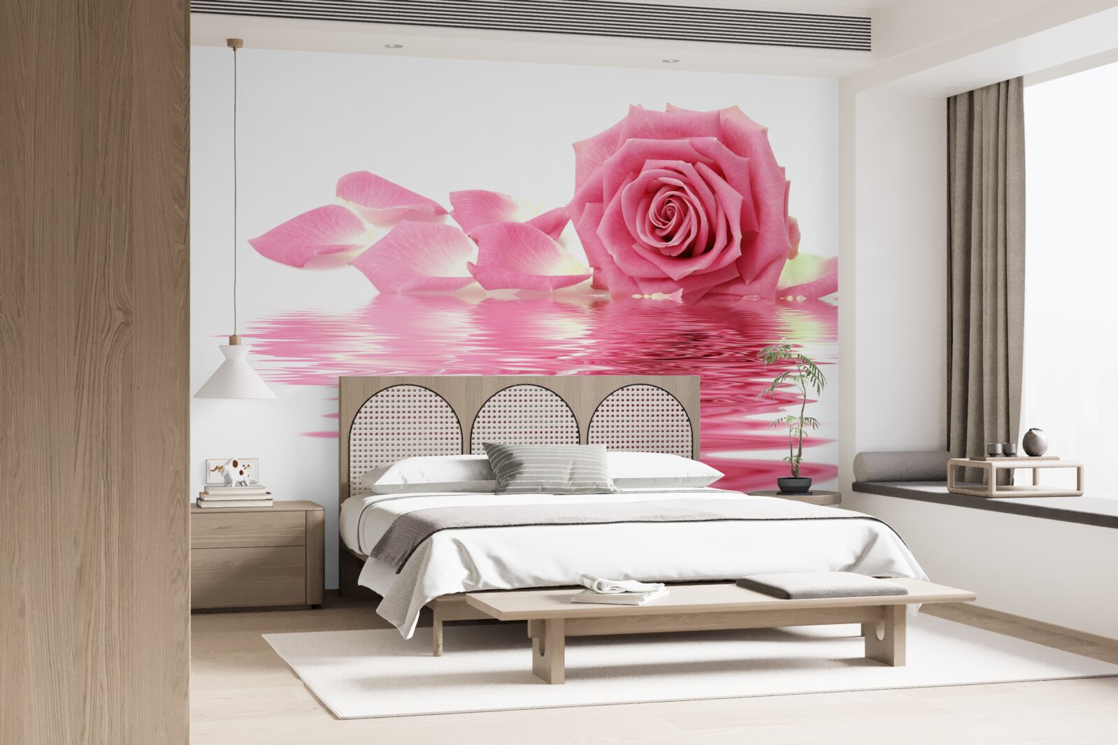 Fototapet reflexia unui trandafir roz în apă