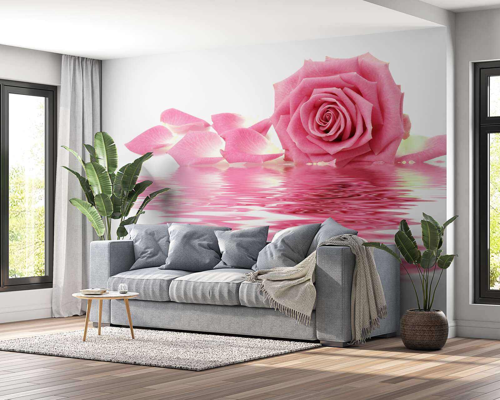 Fototapet reflexia unui trandafir roz în apă