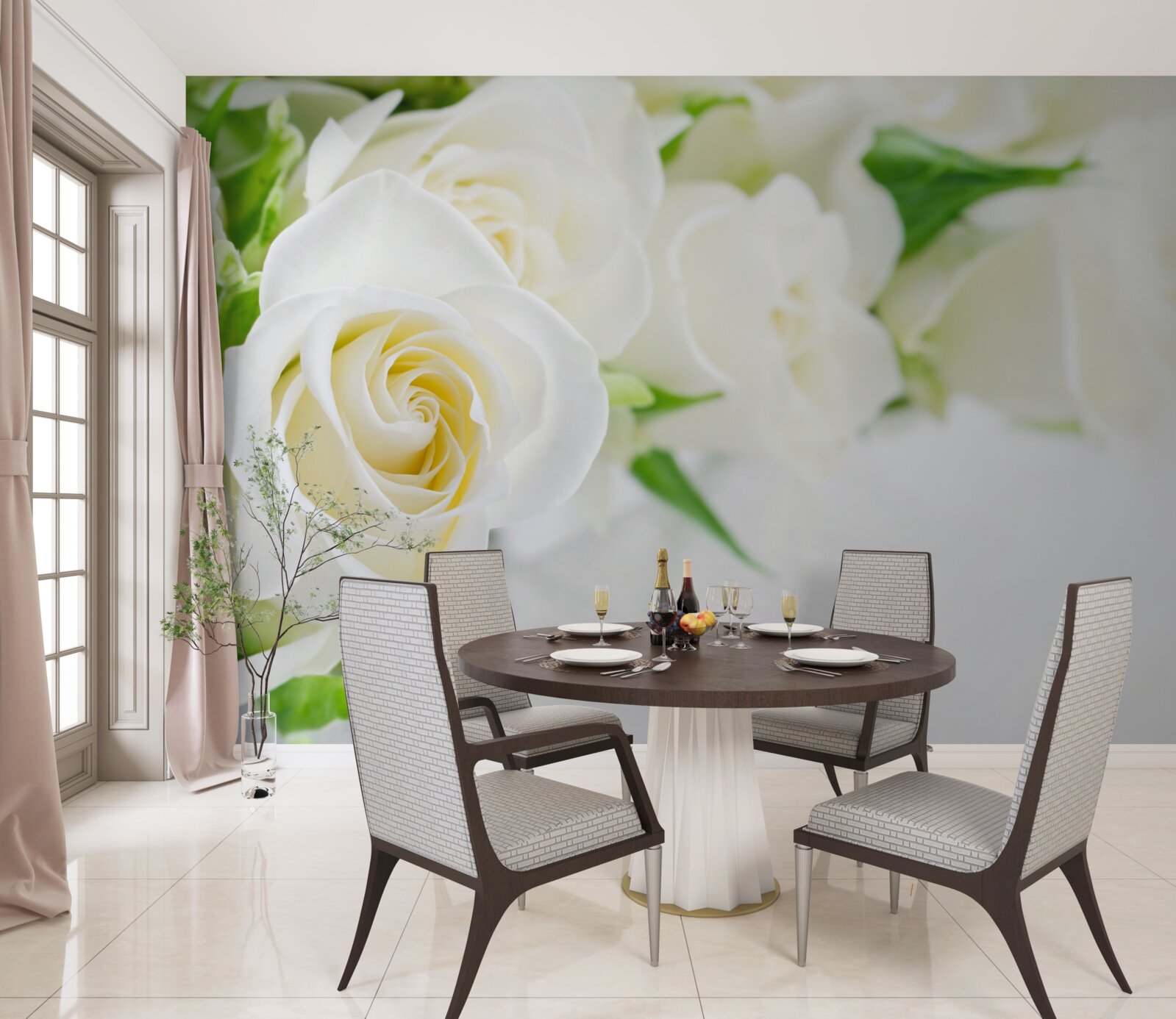 Fototapet trandafir alb pe un fundal alb ca zăpada