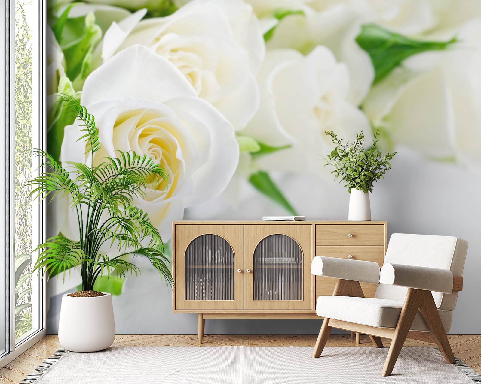 Fototapet trandafir alb pe un fundal alb ca zăpada