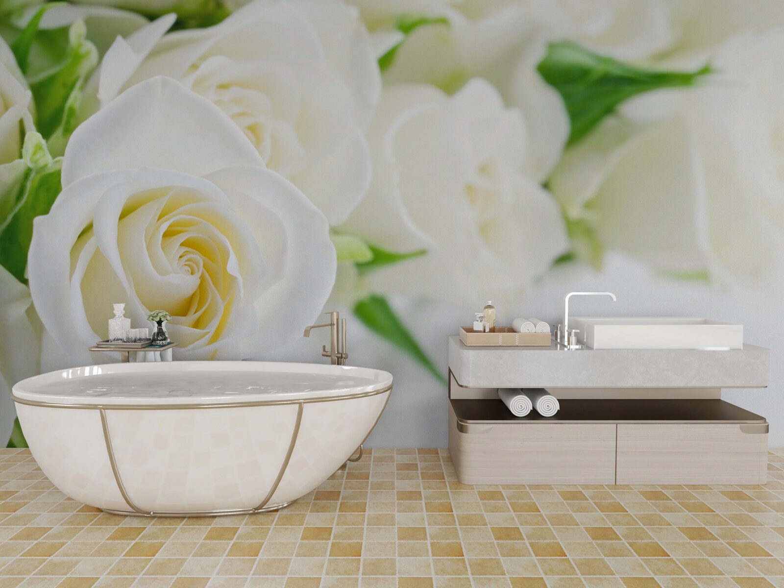 Fototapet trandafir alb pe un fundal alb ca zăpada