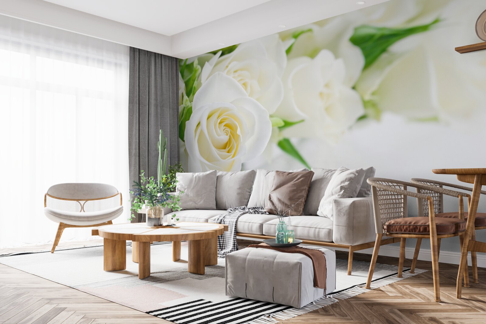 Fototapet trandafir alb pe un fundal alb ca zăpada