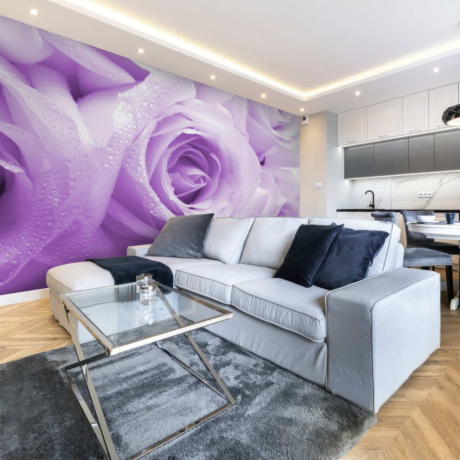 Fototapet prim-plan de flori roz liliac