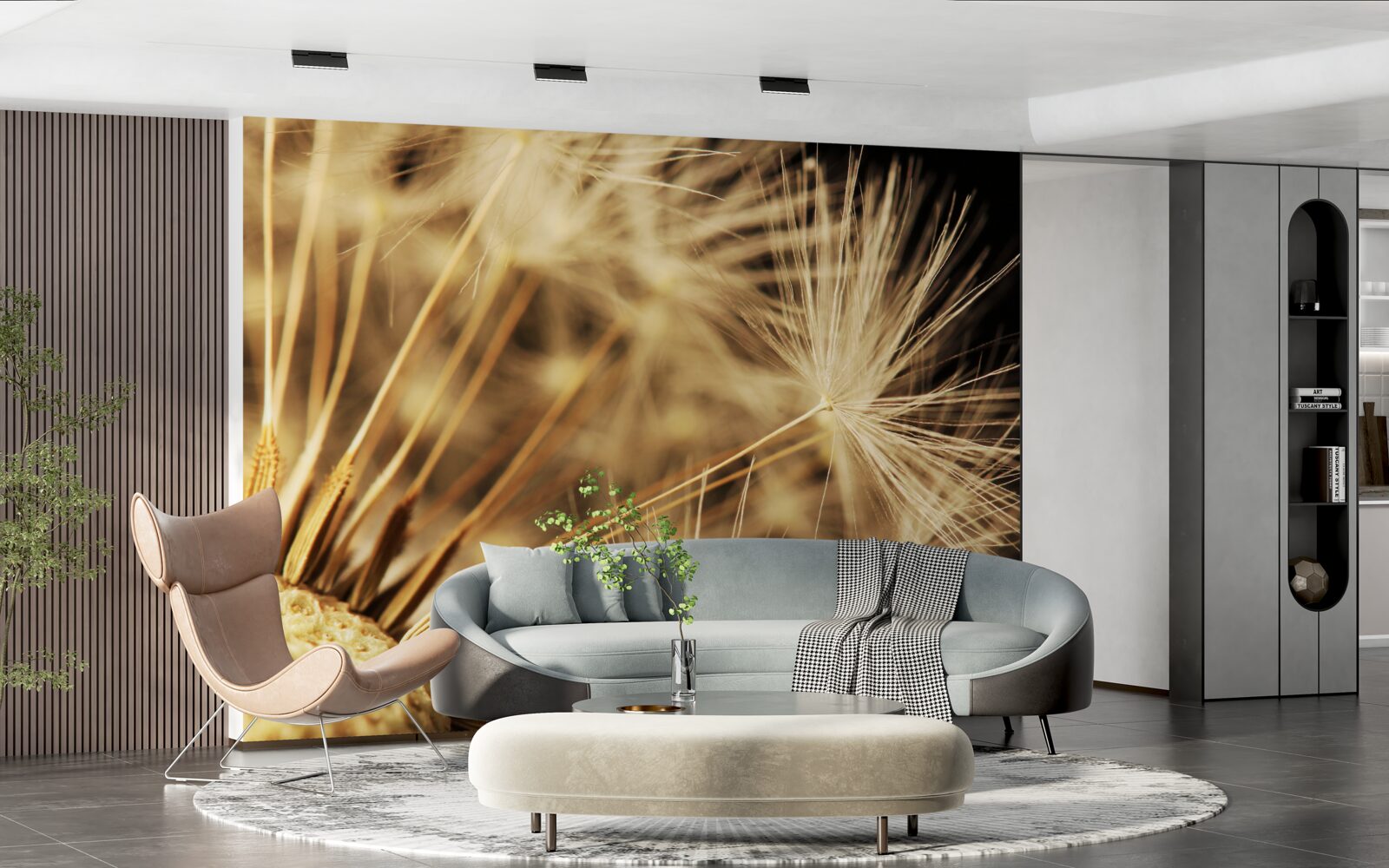 Fototapet florile de păpădie sunt albe pe un fundal negru