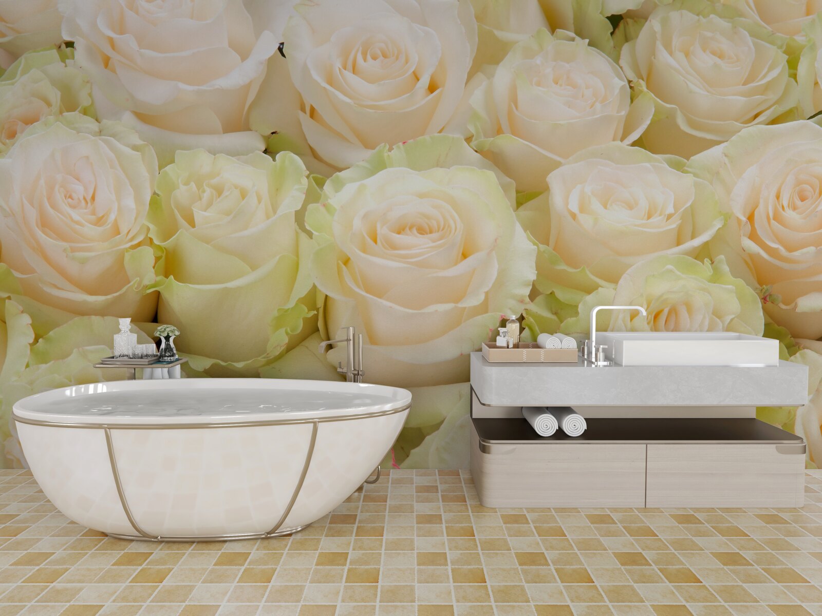 Fototapet rezumat de flori bej delicate