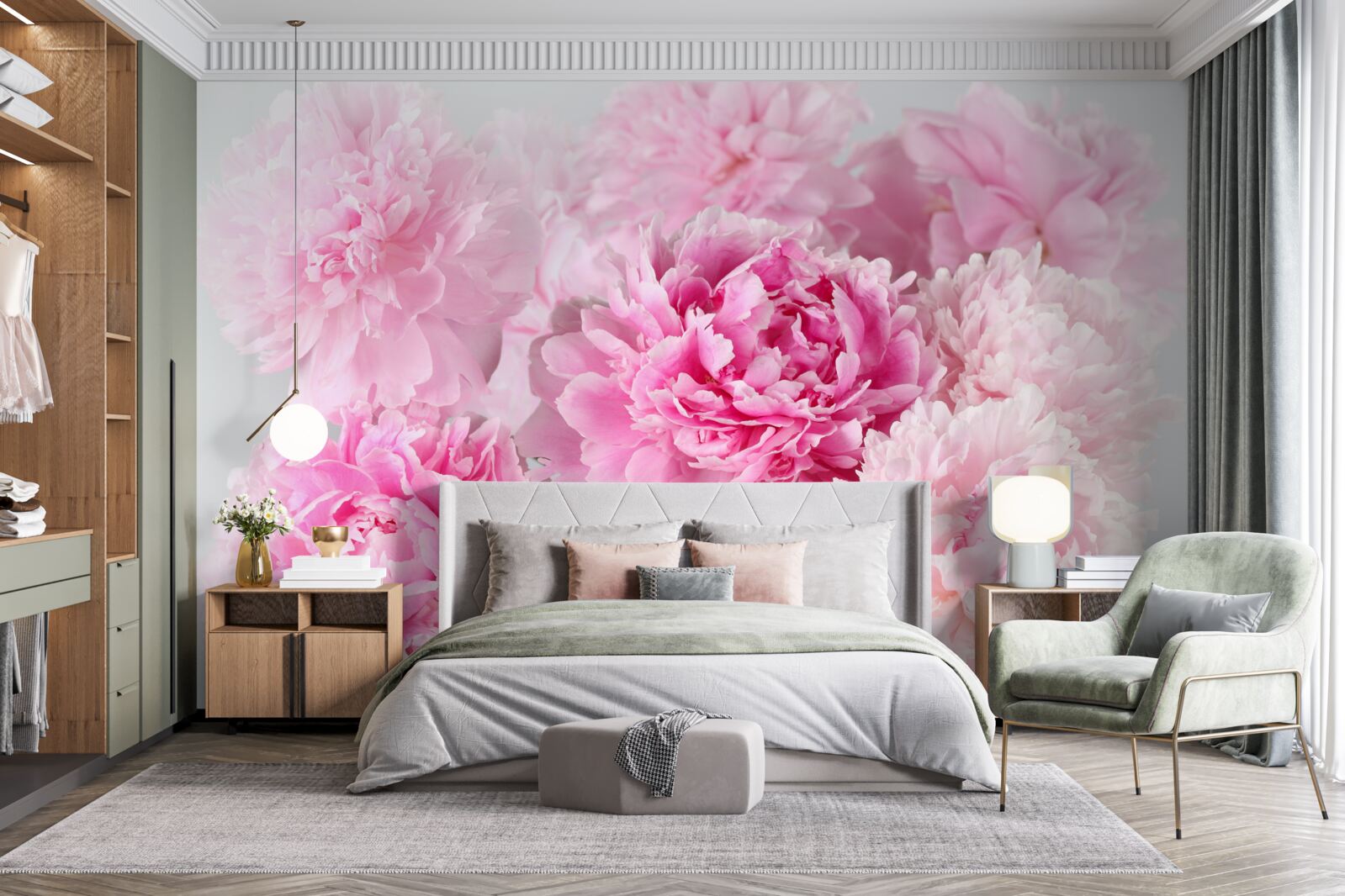 Fototapet bujori frumoși în nuanțe de roz