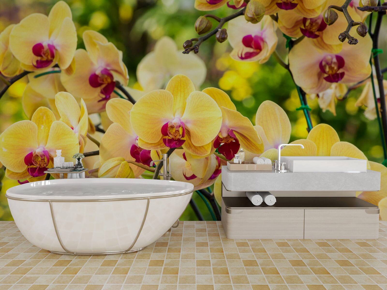 Fototapet Orhidee galbene în grădina de vară