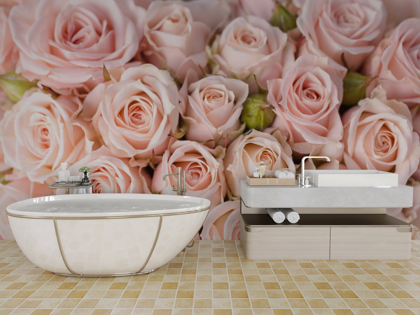 Fototapet muguri de trandafir roz moale