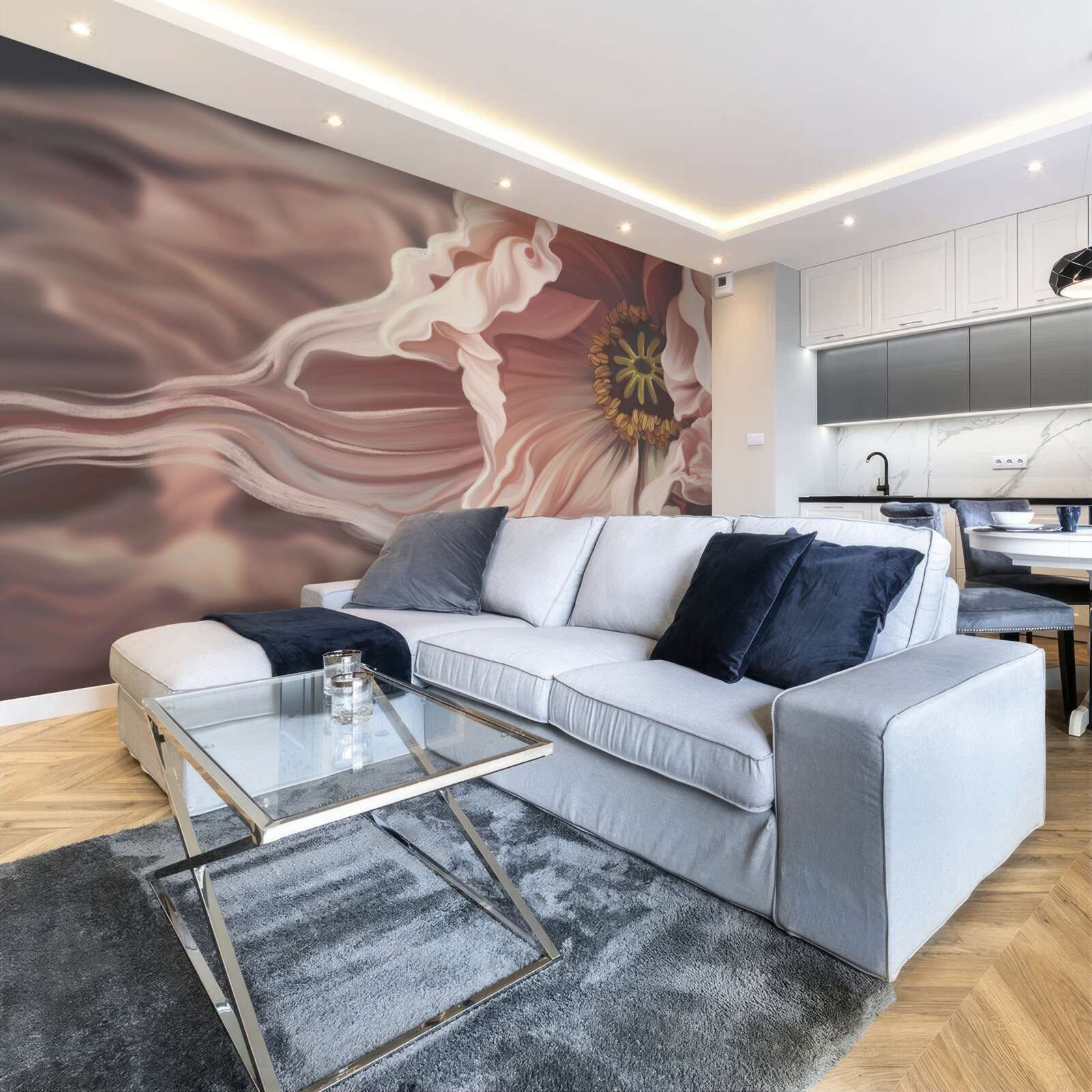 Fototapet bujor mare în culoarea pudră