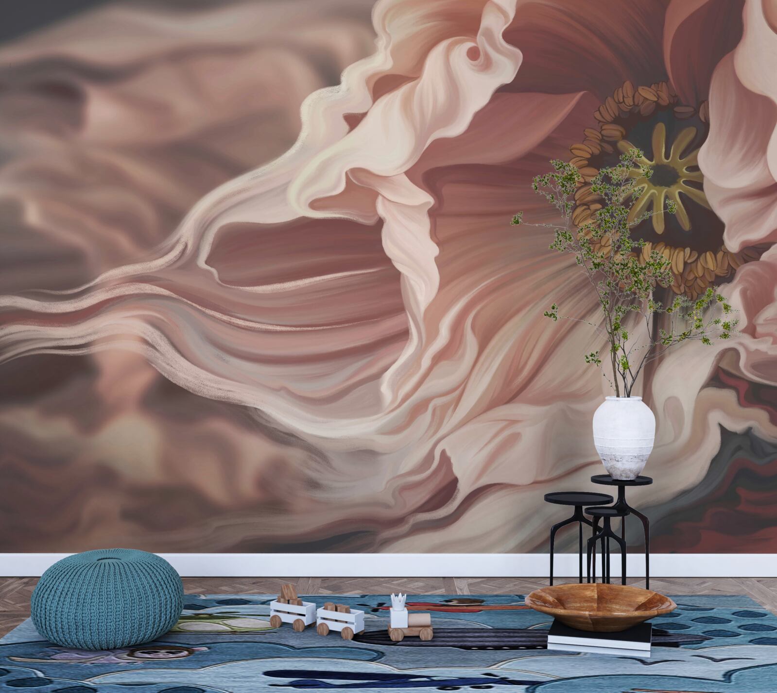 Fototapet bujor mare în culoarea pudră