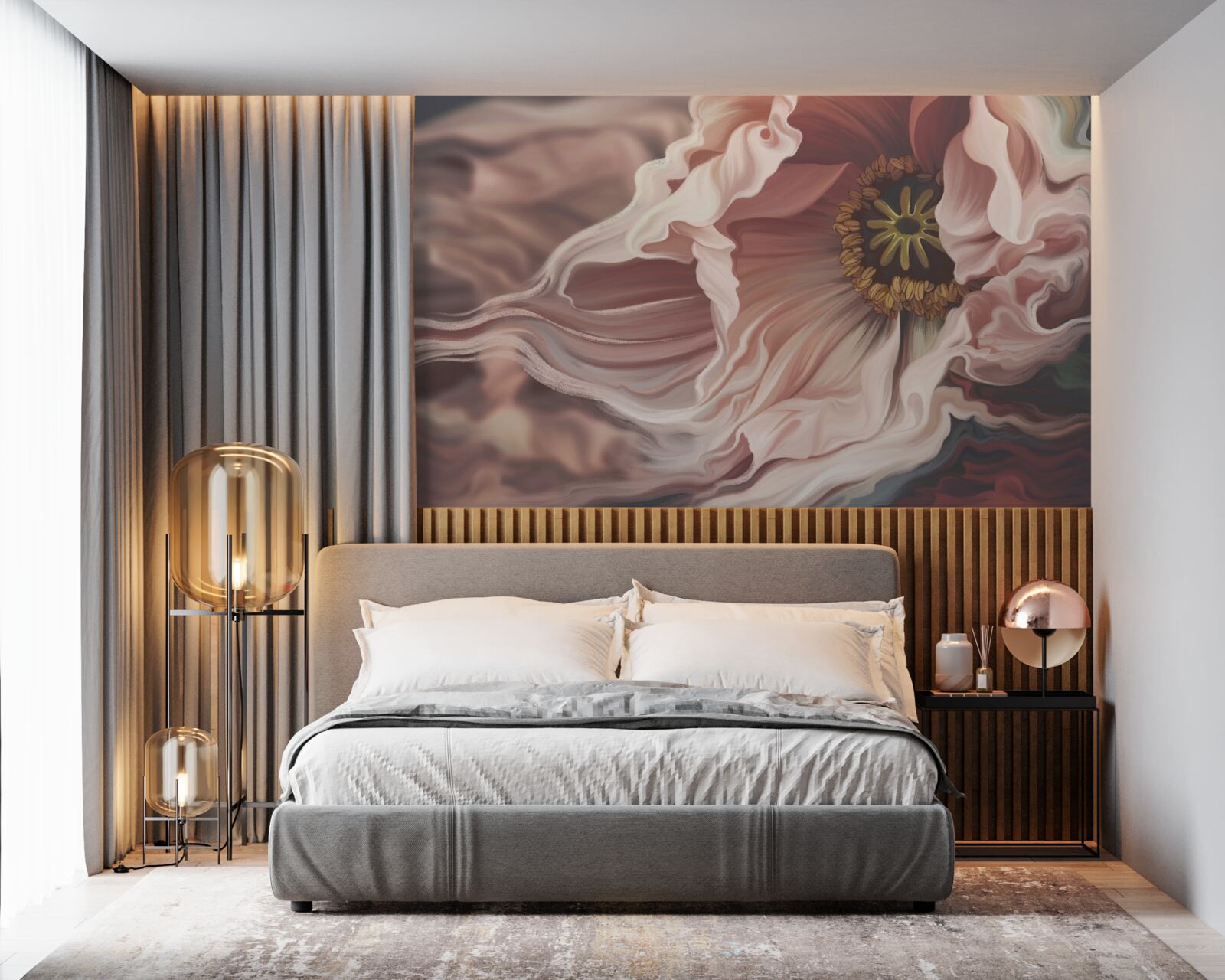 Fototapet bujor mare în culoarea pudră