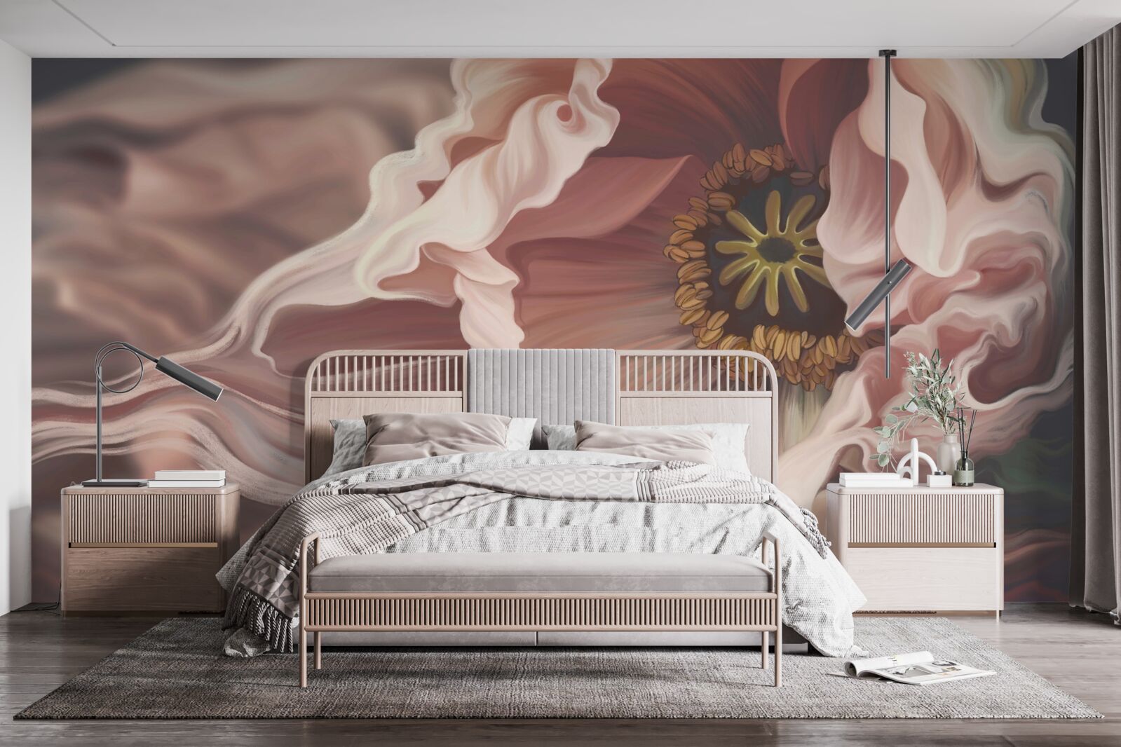 Fototapet bujor mare în culoarea pudră