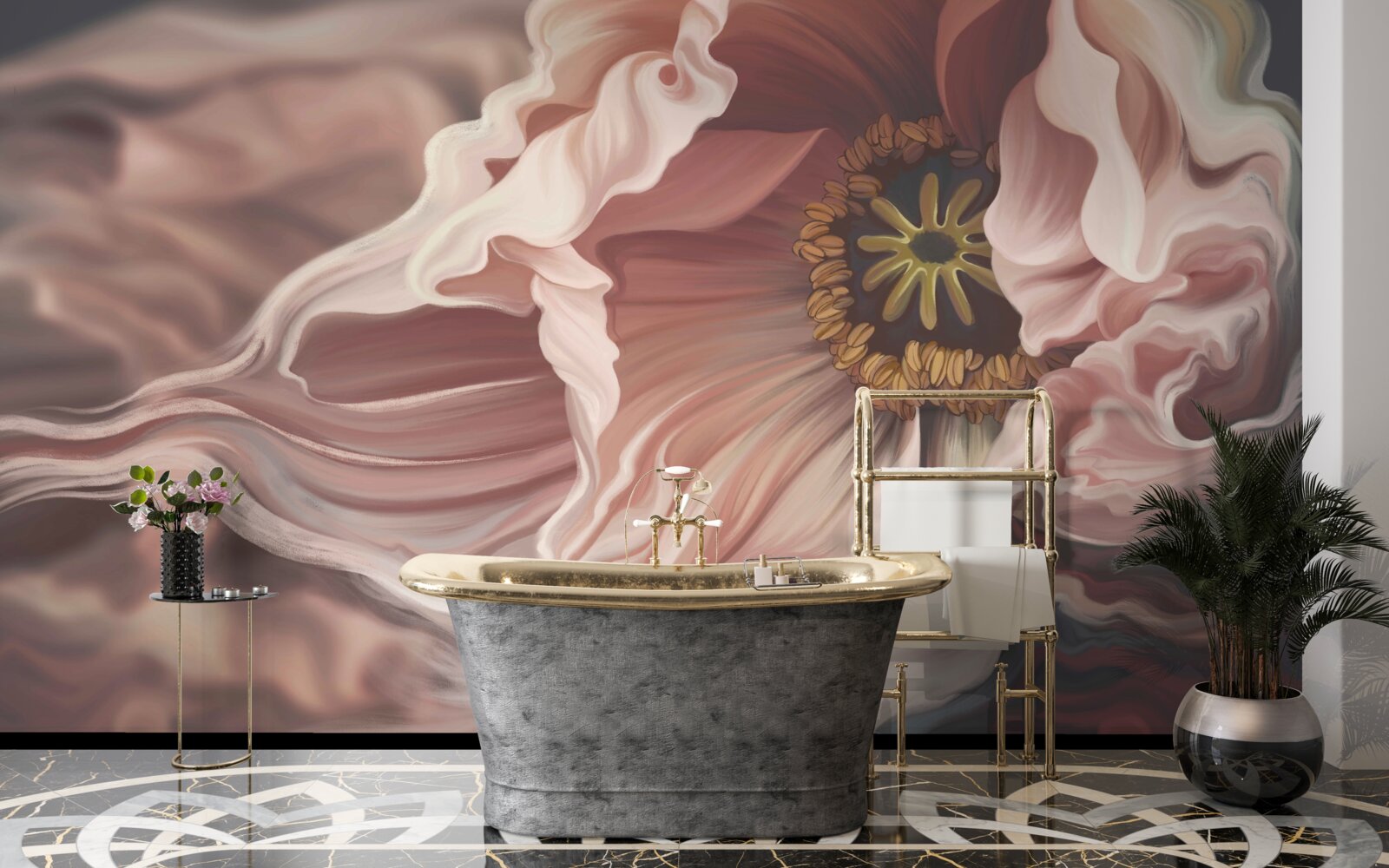 Fototapet bujor mare în culoarea pudră