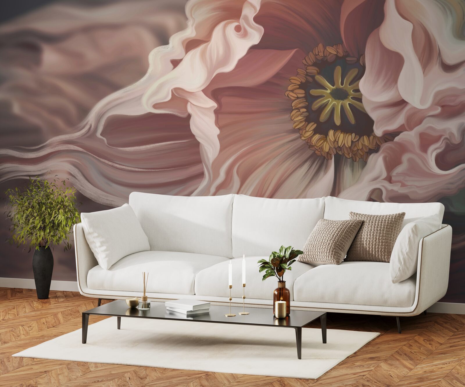 Fototapet bujor mare în culoarea pudră