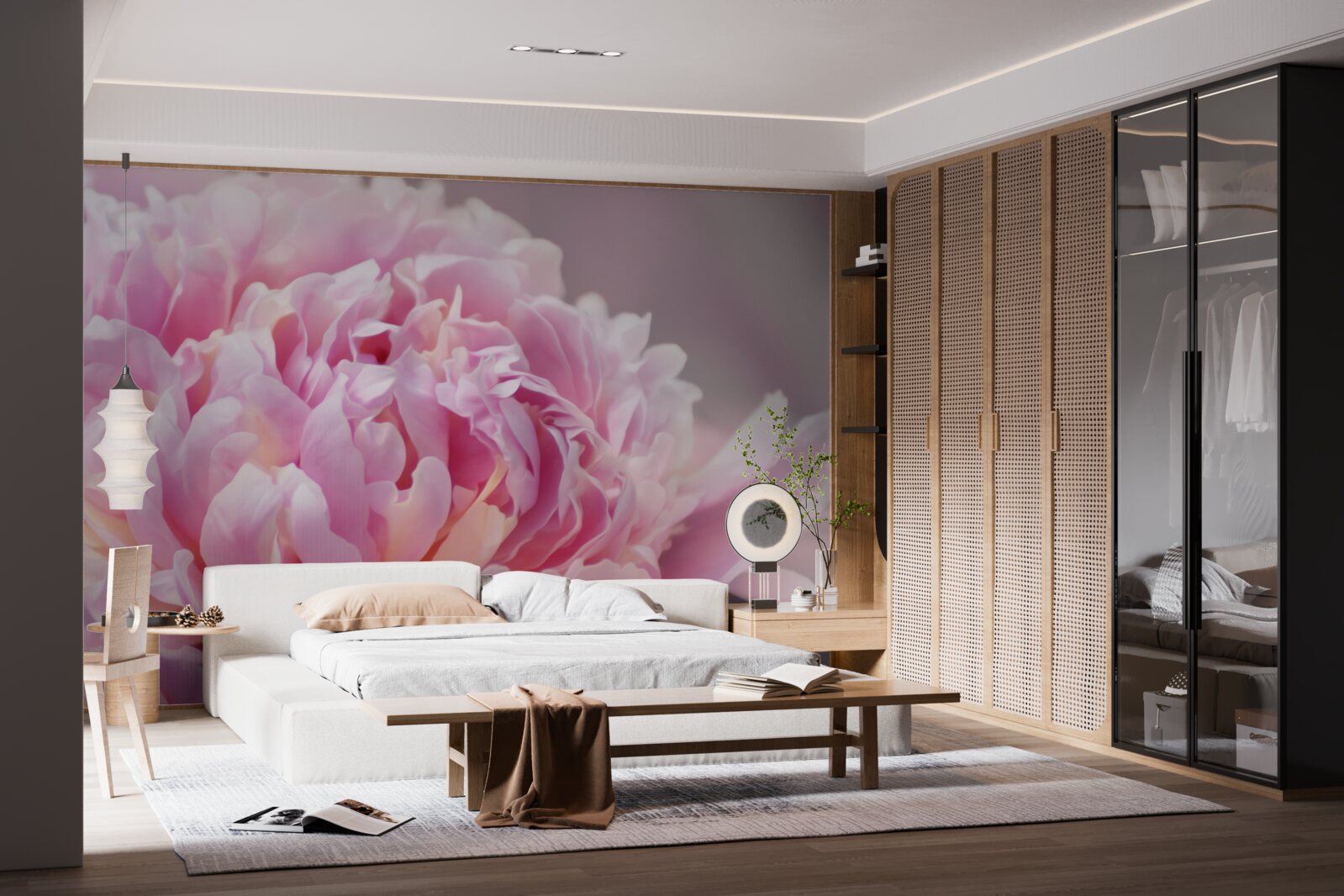 Fototapet prim-plan al unei bujori lăptoase în floare