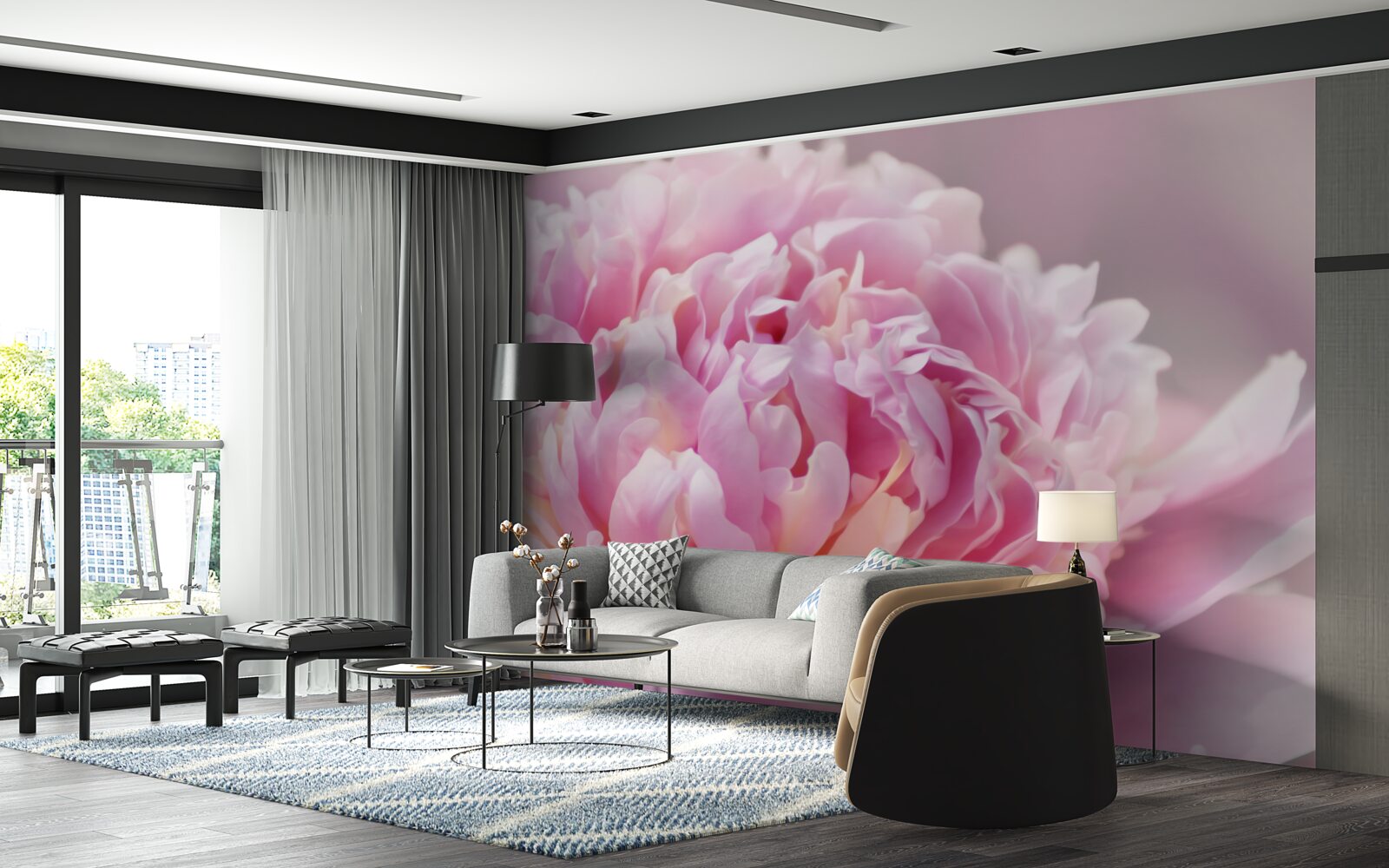 Fototapet prim-plan al unei bujori lăptoase în floare