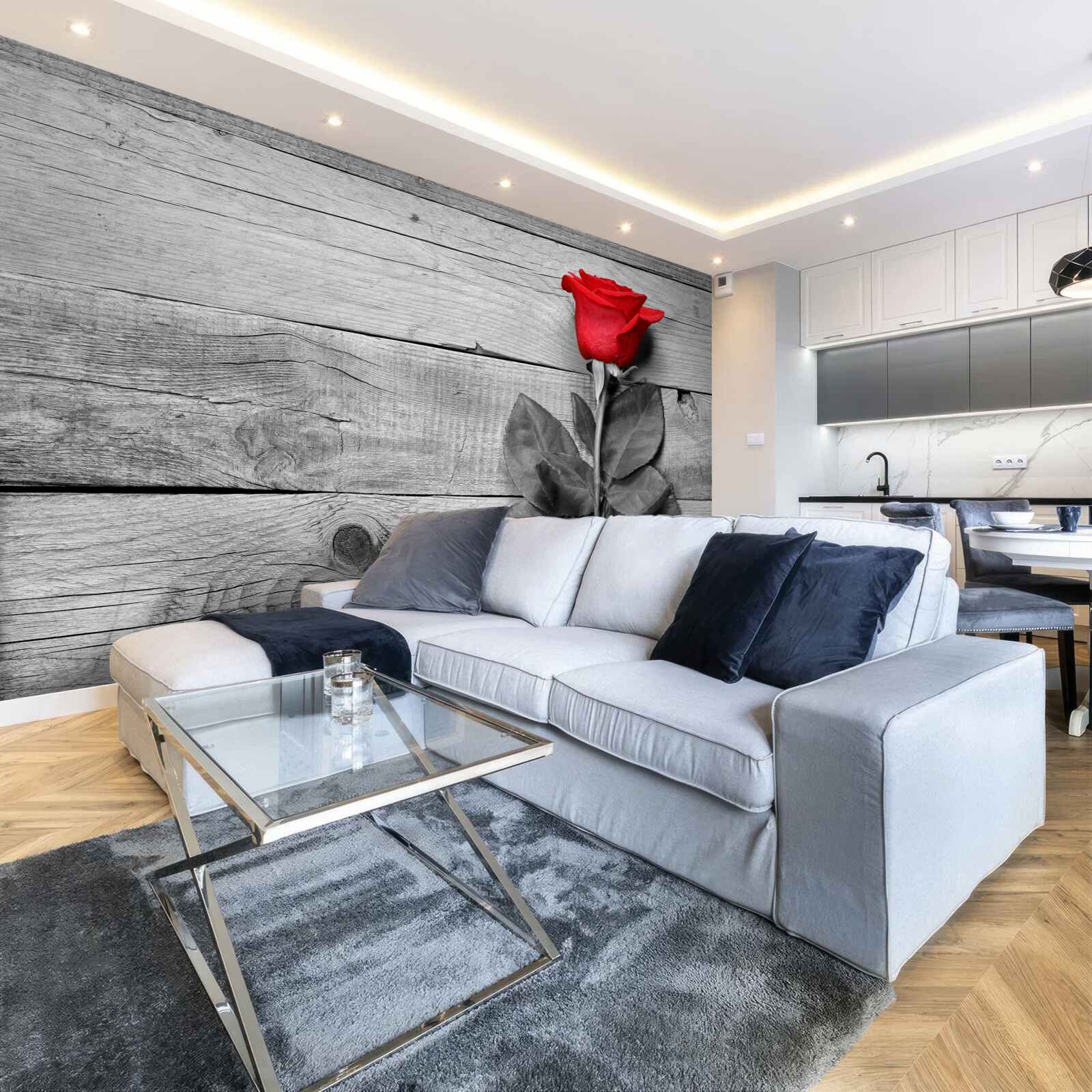 Fototapet buchet roșu în nuanțe de alb și negru