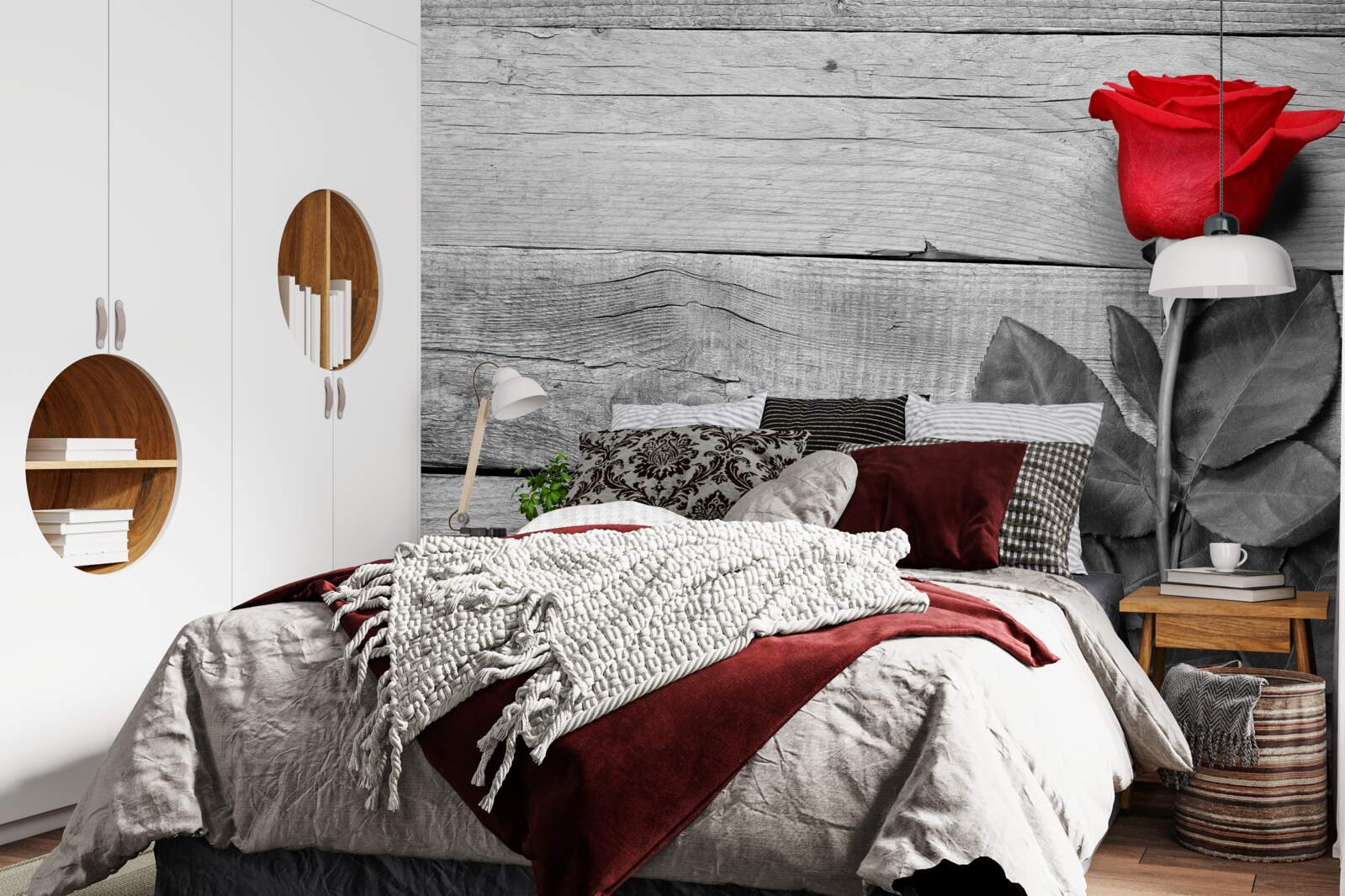 Fototapet buchet roșu în nuanțe de alb și negru