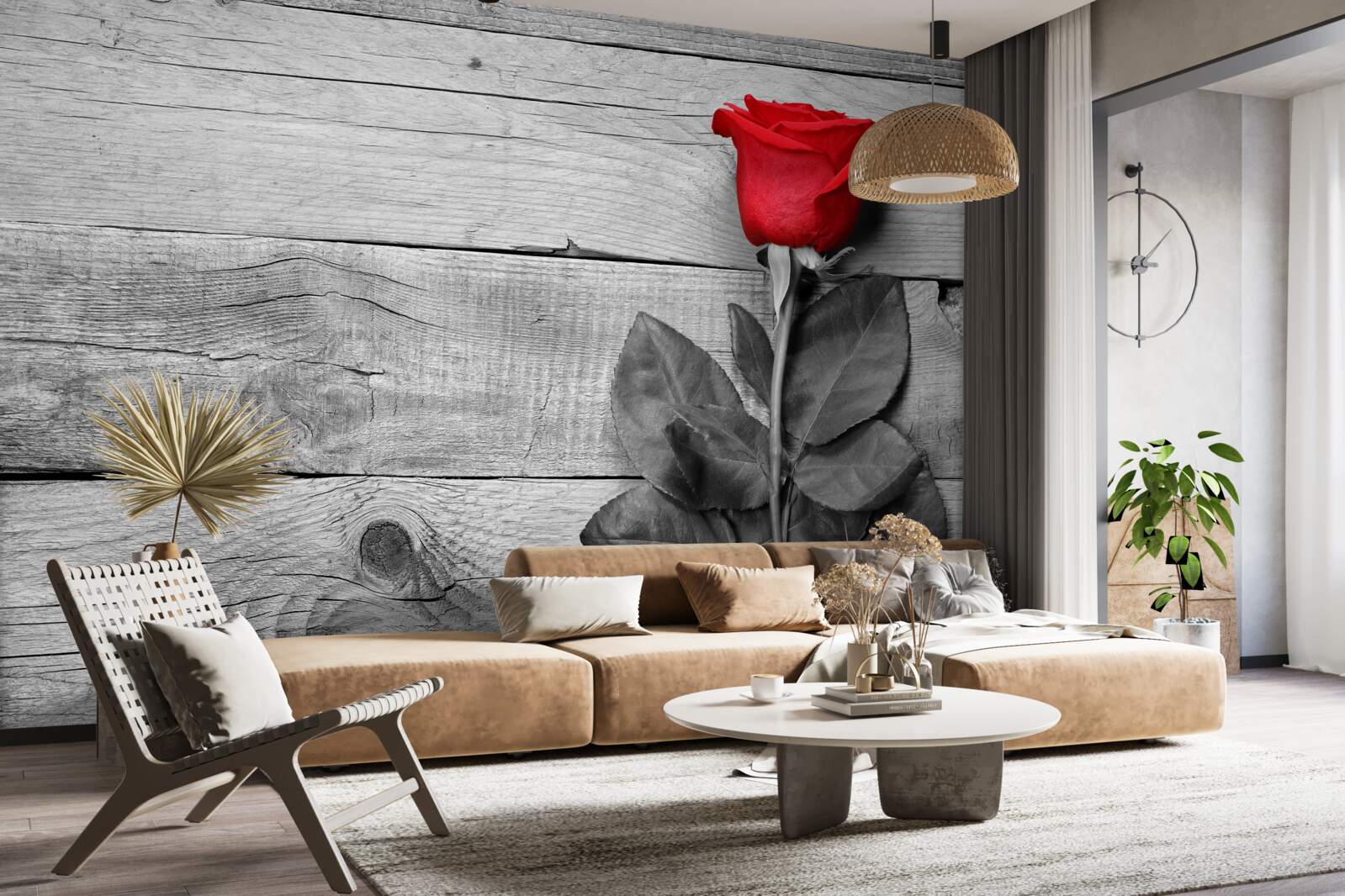 Fototapet buchet roșu în nuanțe de alb și negru