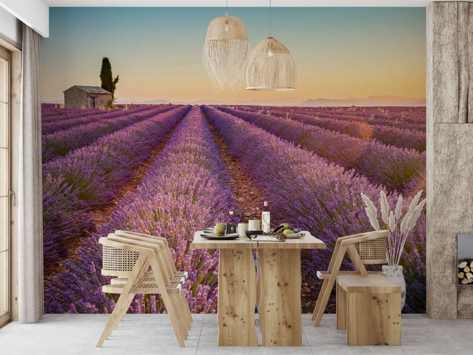 Fototapet Zorii au răsărit peste un câmp de lavandă