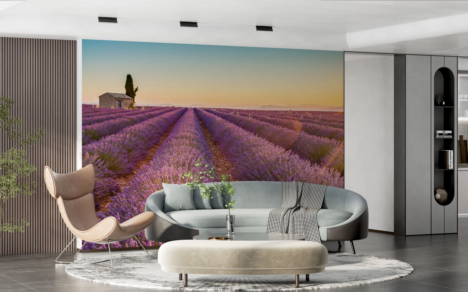 Fototapet Zorii au răsărit peste un câmp de lavandă