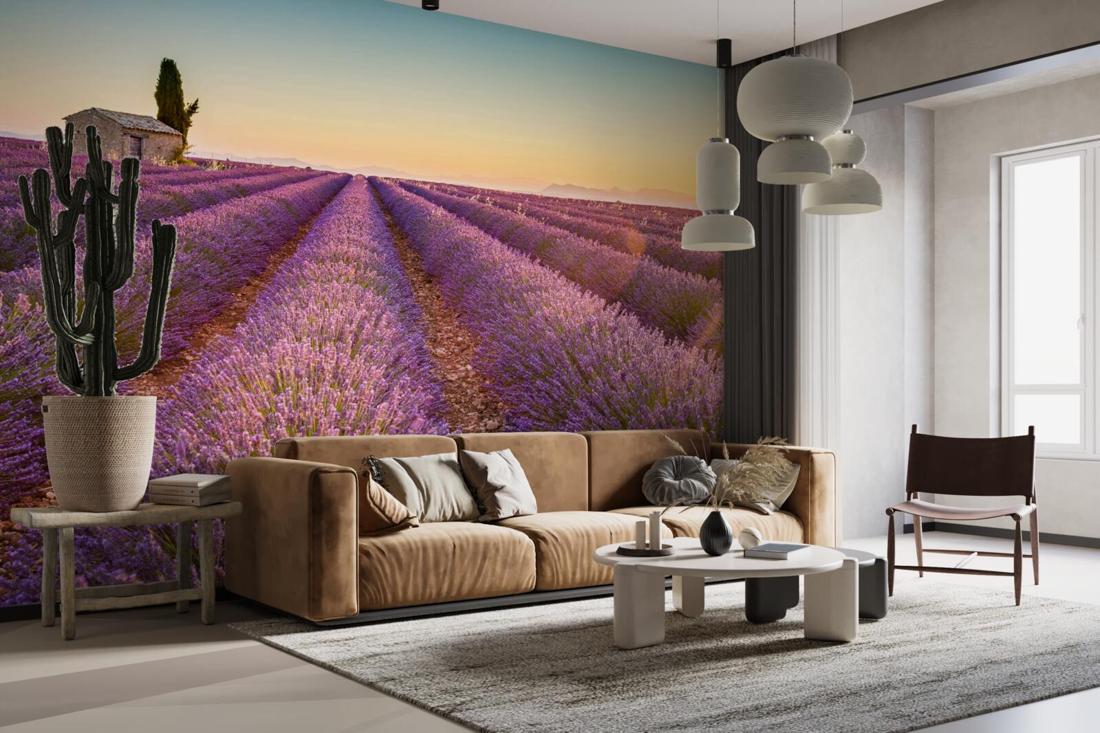 Fototapet Zorii au răsărit peste un câmp de lavandă