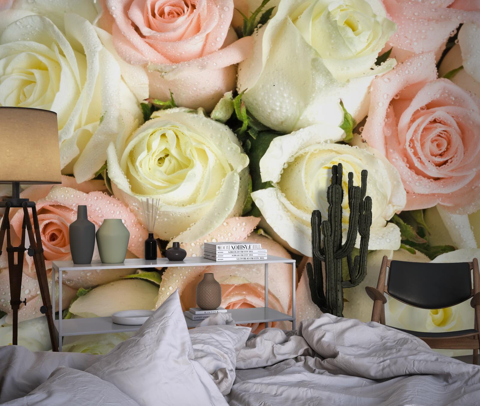 Fototapet mărimea florilor de trandafir alb și roz