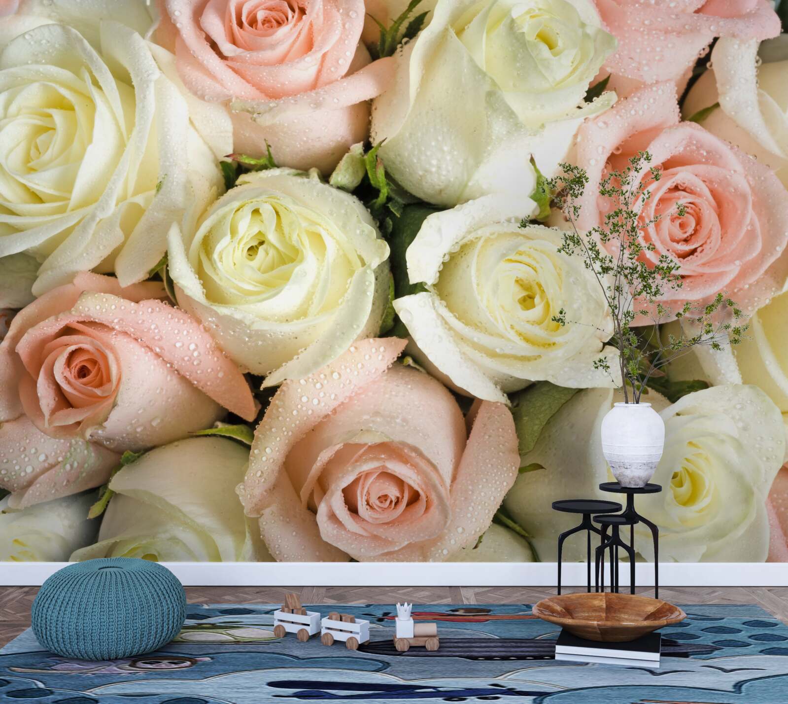 Fototapet mărimea florilor de trandafir alb și roz