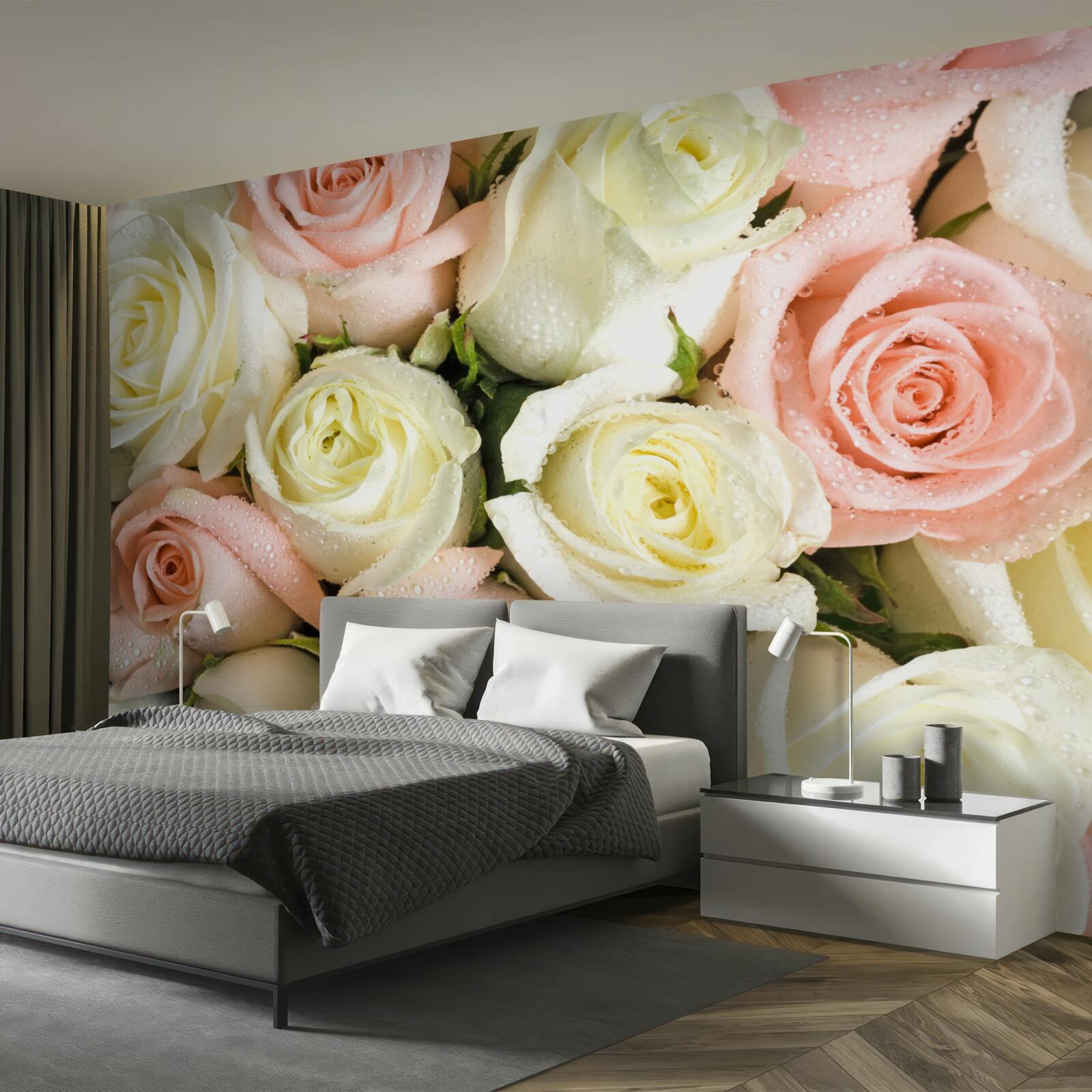 Fototapet mărimea florilor de trandafir alb și roz