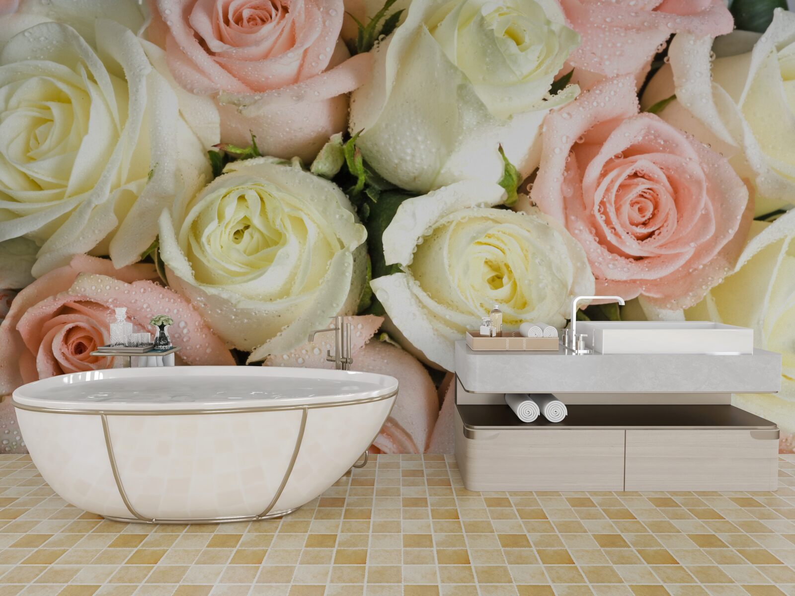 Fototapet mărimea florilor de trandafir alb și roz