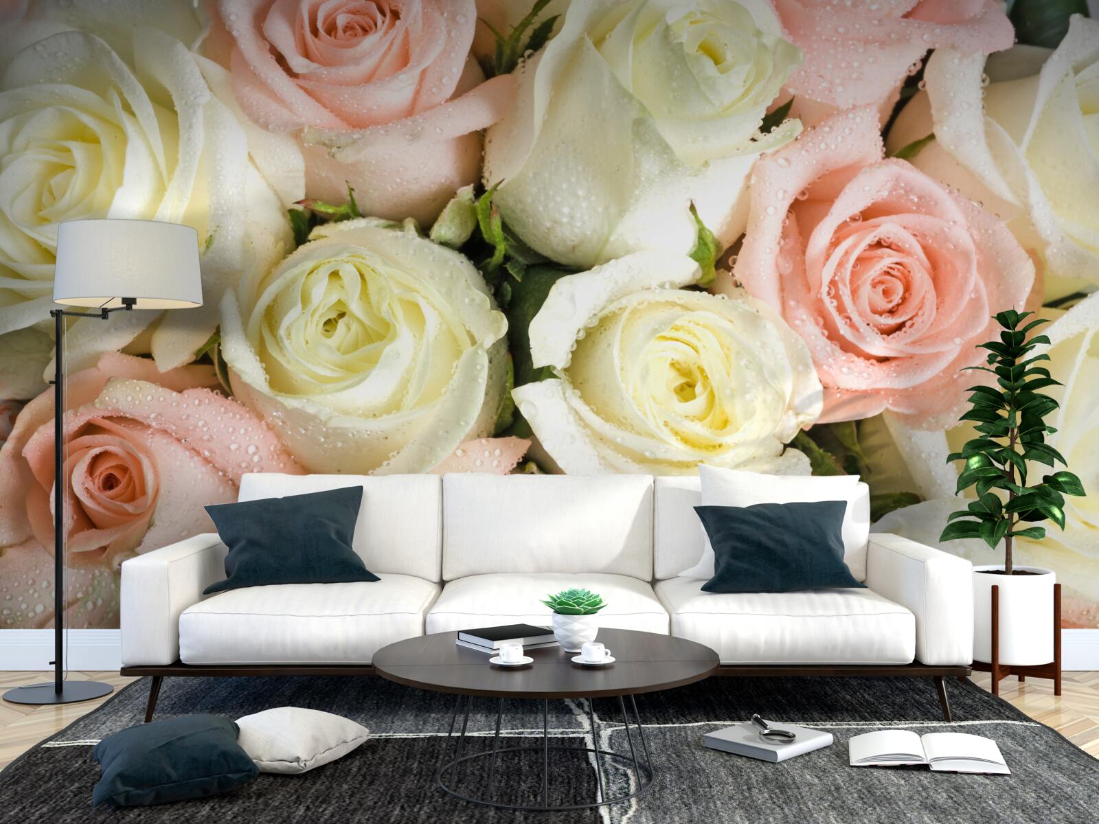 Fototapet mărimea florilor de trandafir alb și roz