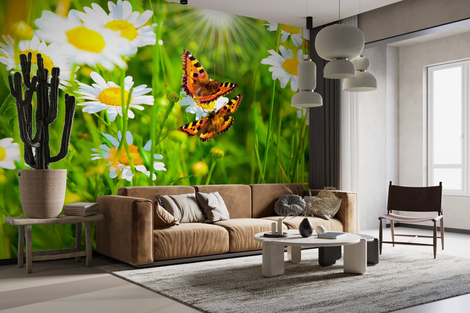 Fototapet mușețel într-un câmp presărat cu fluturi