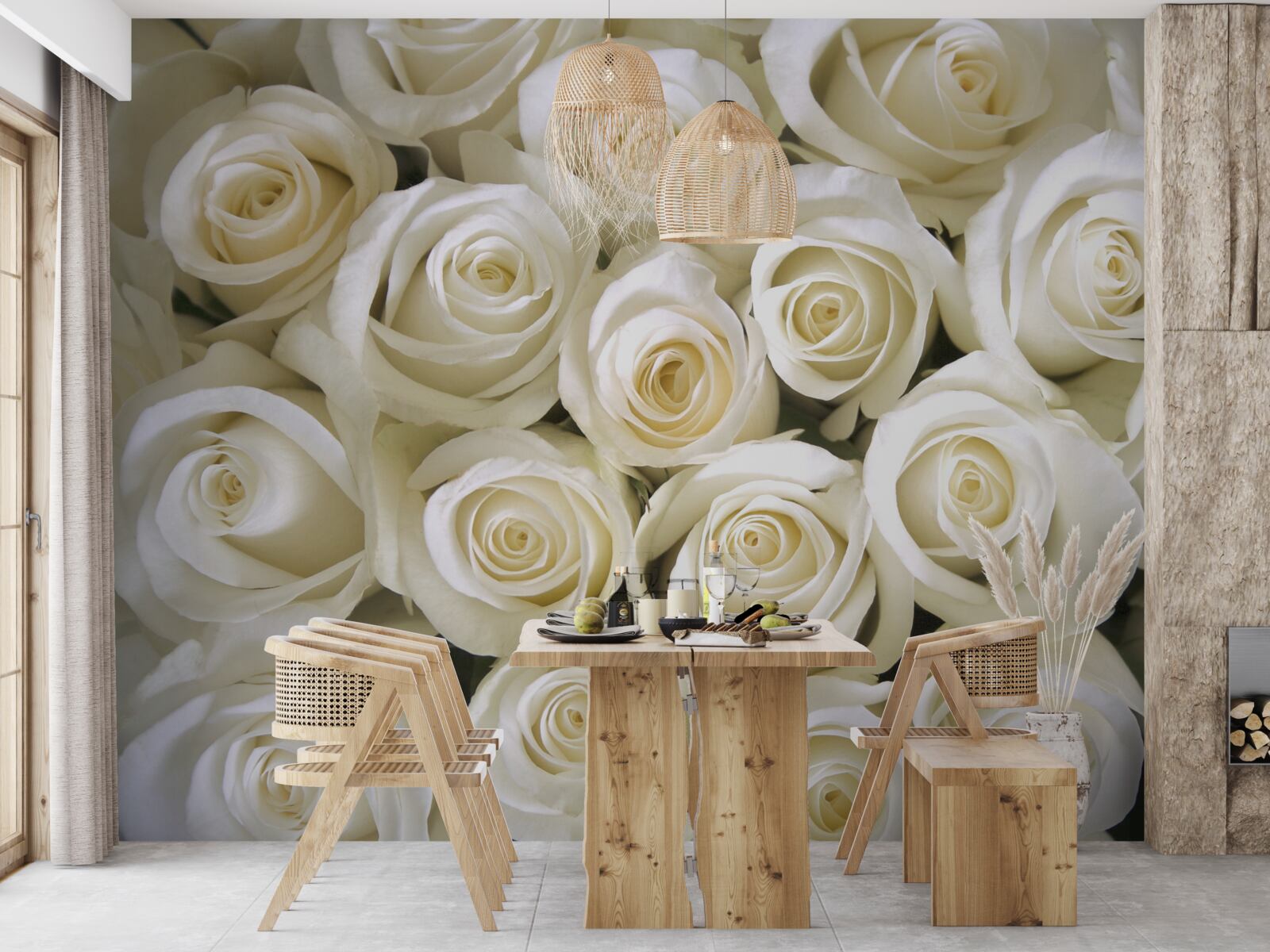 Fototapet butoane de trandafir alb ca zăpada