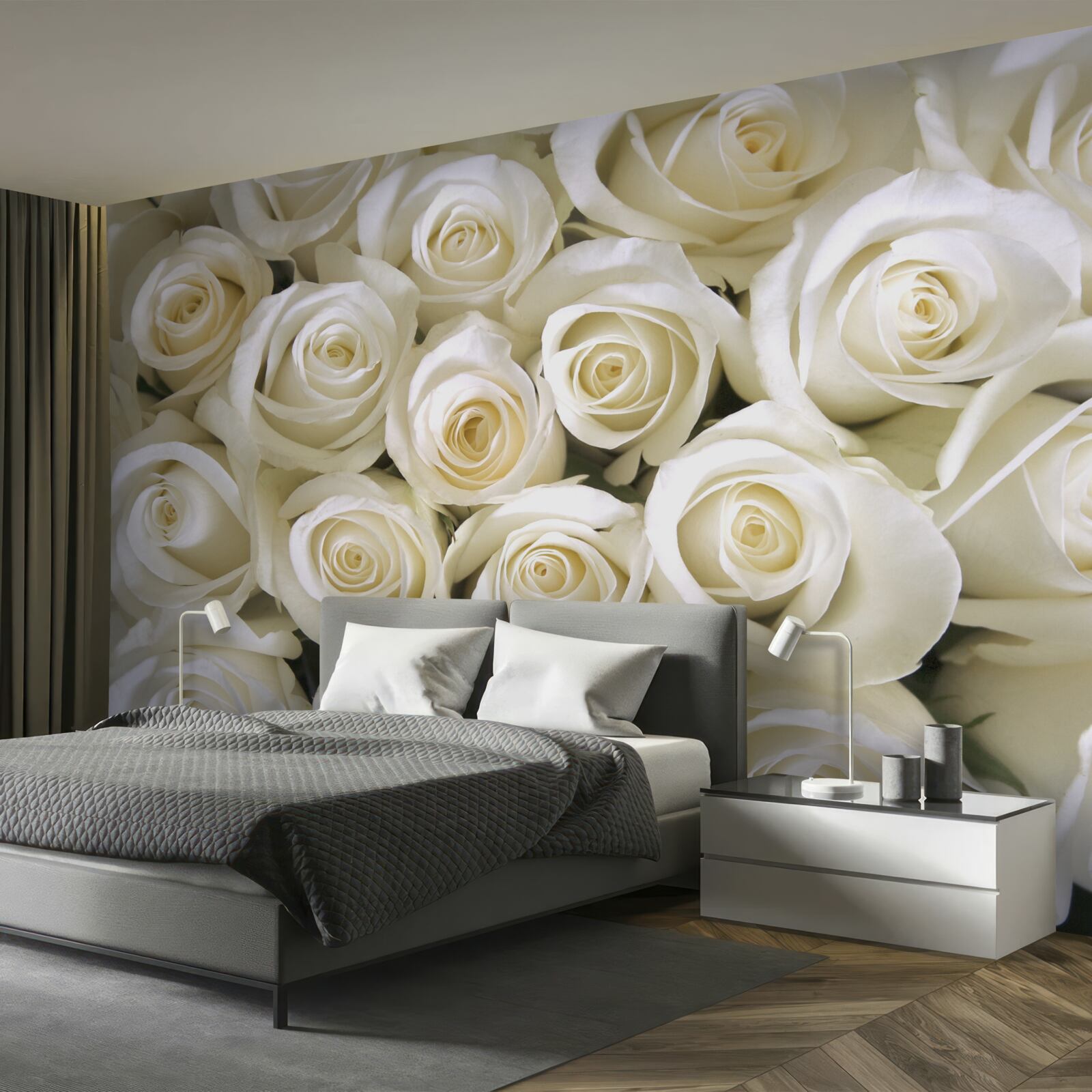 Fototapet butoane de trandafir alb ca zăpada