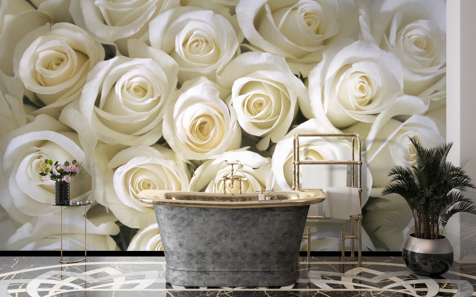 Fototapet butoane de trandafir alb ca zăpada