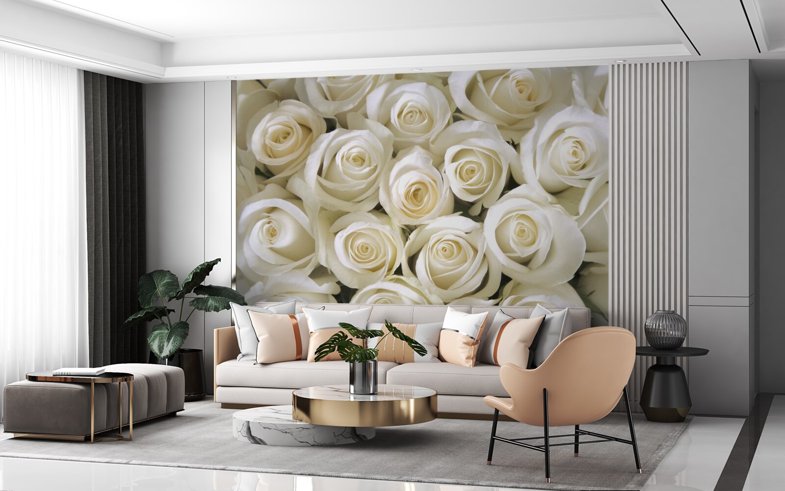 Fototapet butoane de trandafir alb ca zăpada