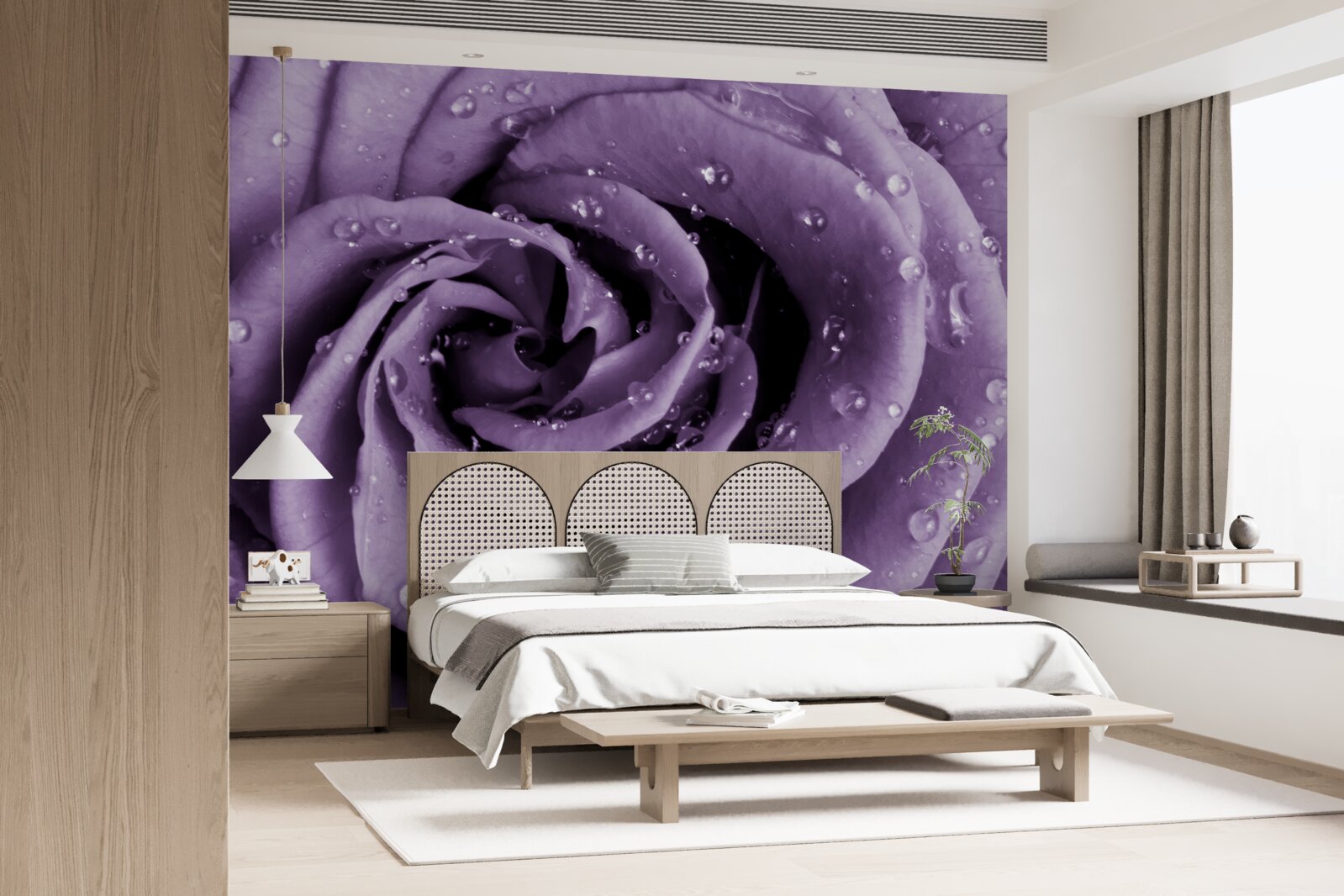 Fototapet roua dimineții pe un trandafir violet