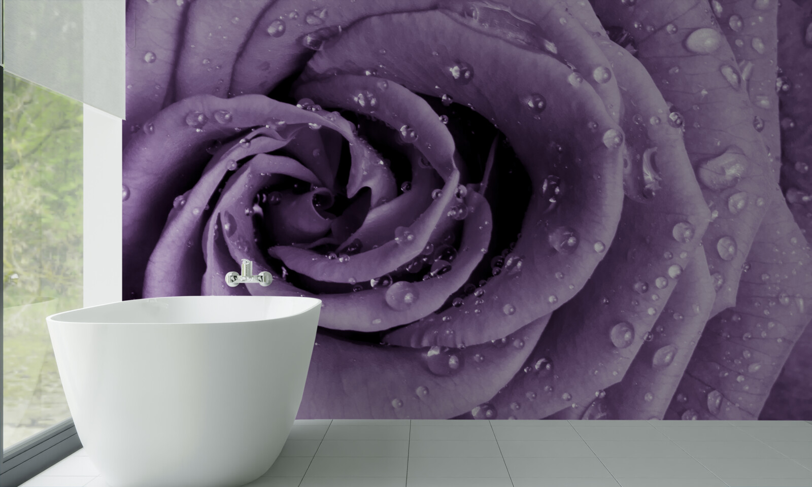 Fototapet roua dimineții pe un trandafir violet