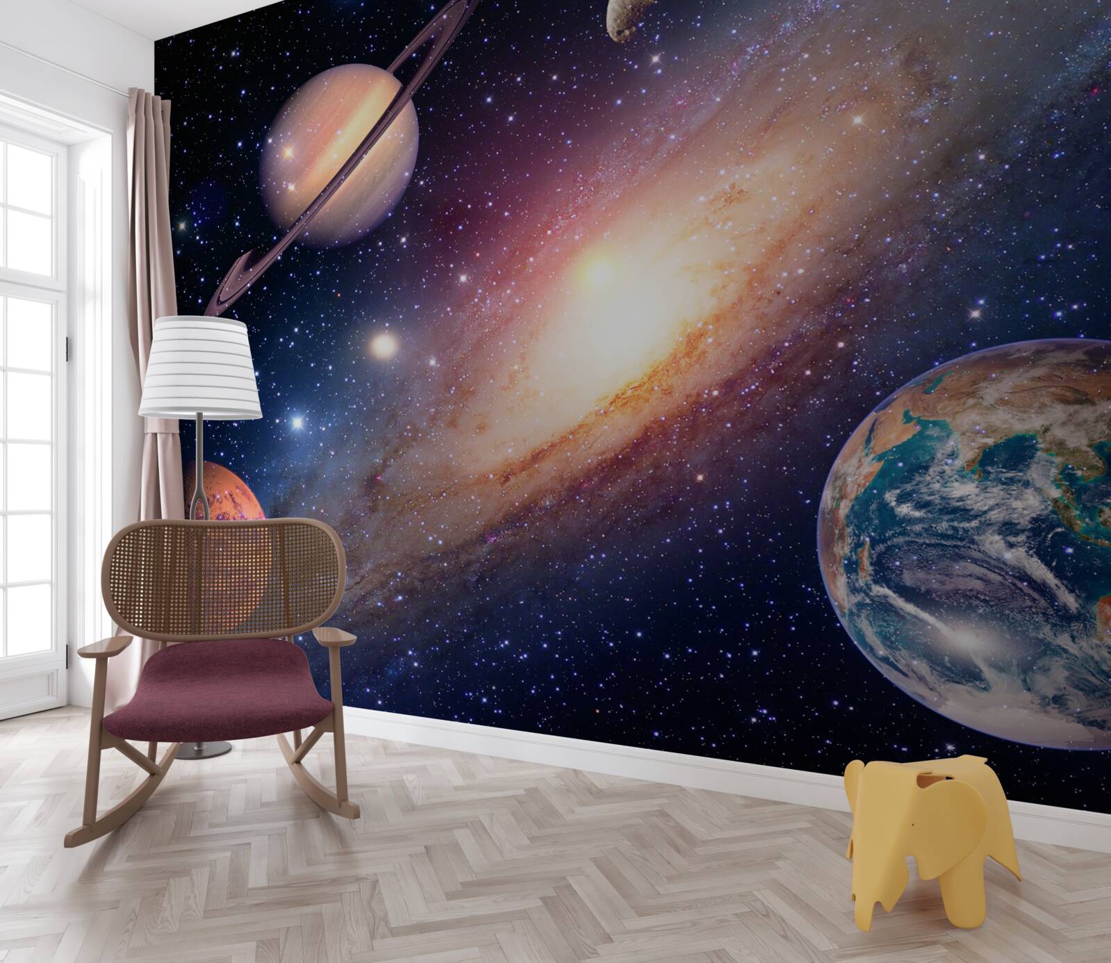 Fototapet planete, inclusiv Pământul, în galaxia noastră