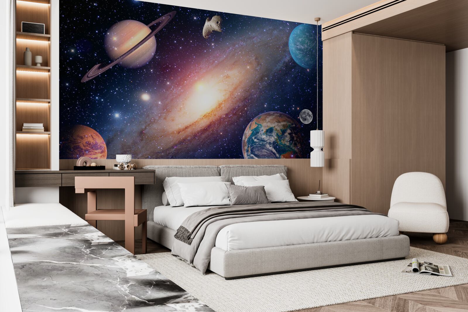 Fototapet planete, inclusiv Pământul, în galaxia noastră