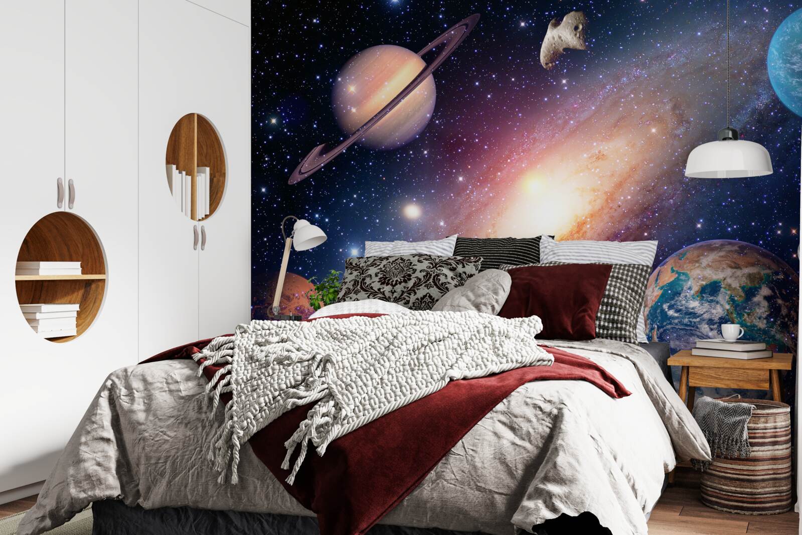 Fototapet planete, inclusiv Pământul, în galaxia noastră