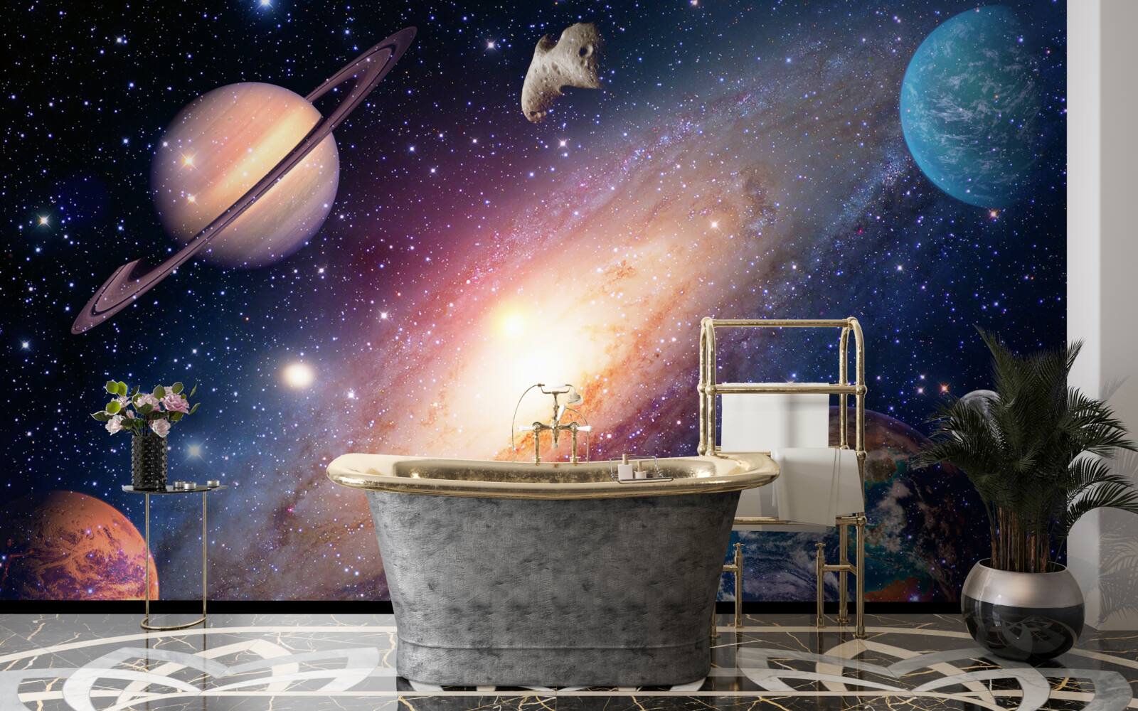 Fototapet planete, inclusiv Pământul, în galaxia noastră