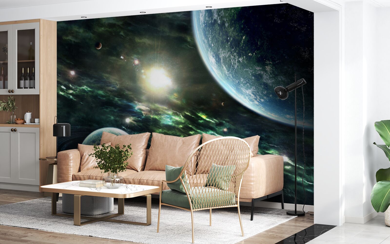 Fototapet Explozie luminoasă în apropierea planetei