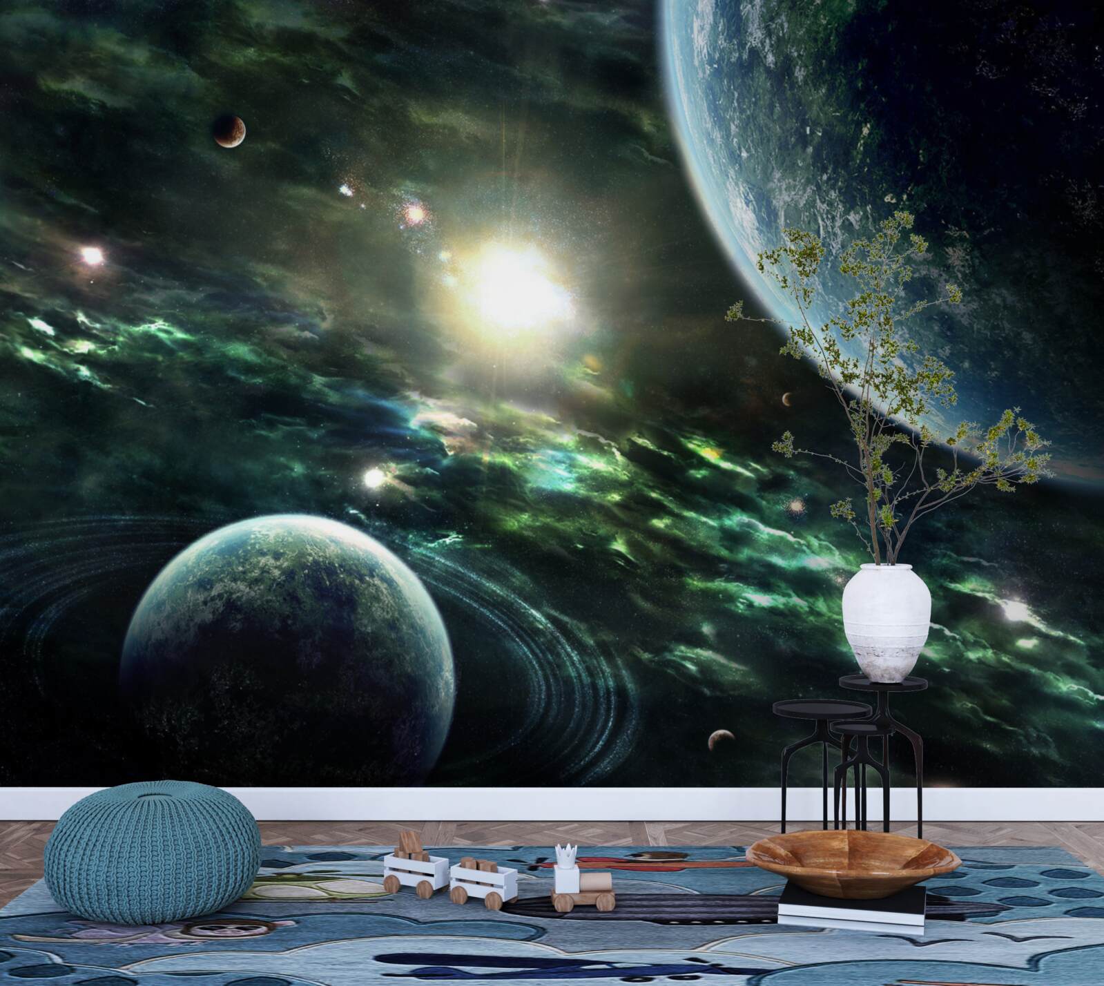 Fototapet Explozie luminoasă în apropierea planetei