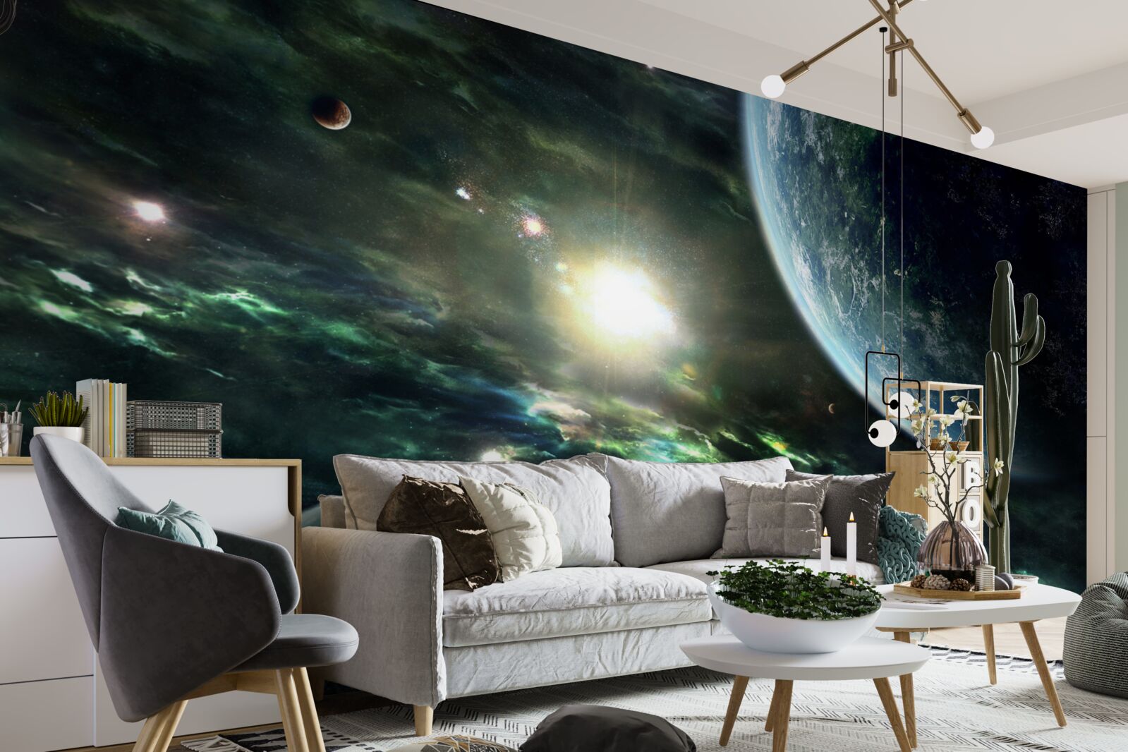 Fototapet Explozie luminoasă în apropierea planetei