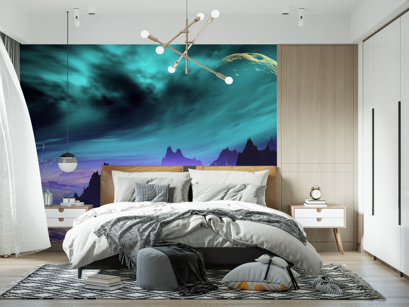 Fototapet munți ai viitorului pe o planetă neidentificată