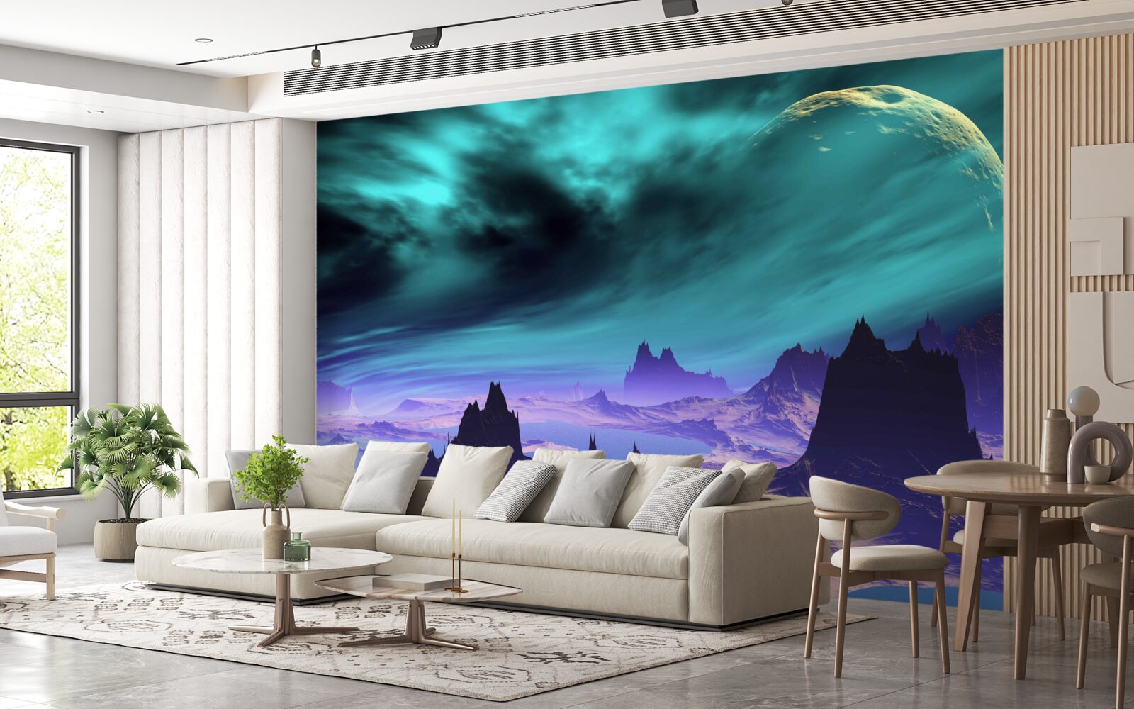 Fototapet munți ai viitorului pe o planetă neidentificată