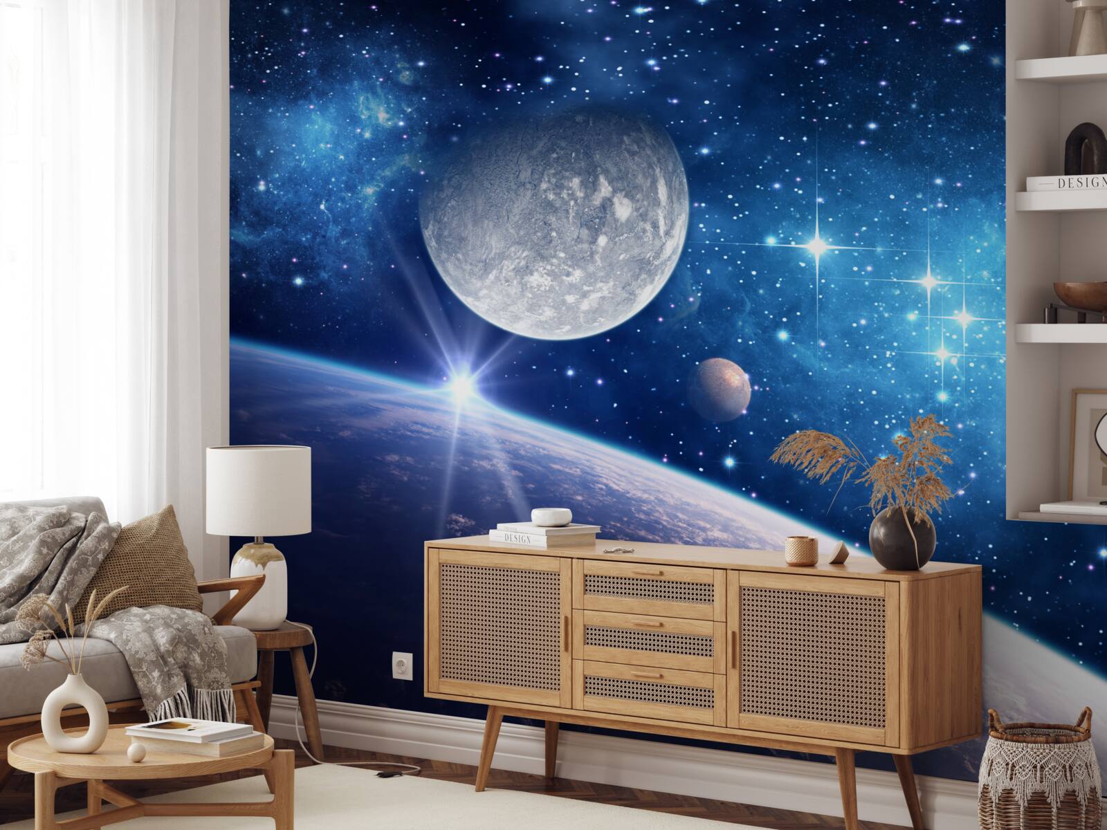 Fototapet Luna este în fundal, iar Pământul este în prim plan