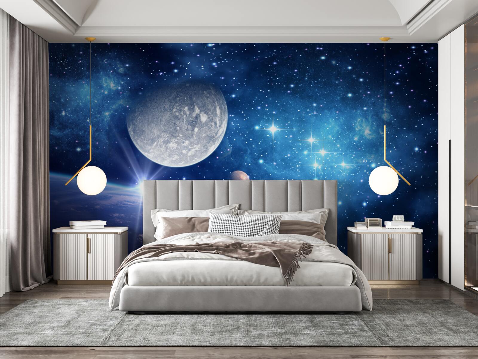 Fototapet Luna este în fundal, iar Pământul este în prim plan